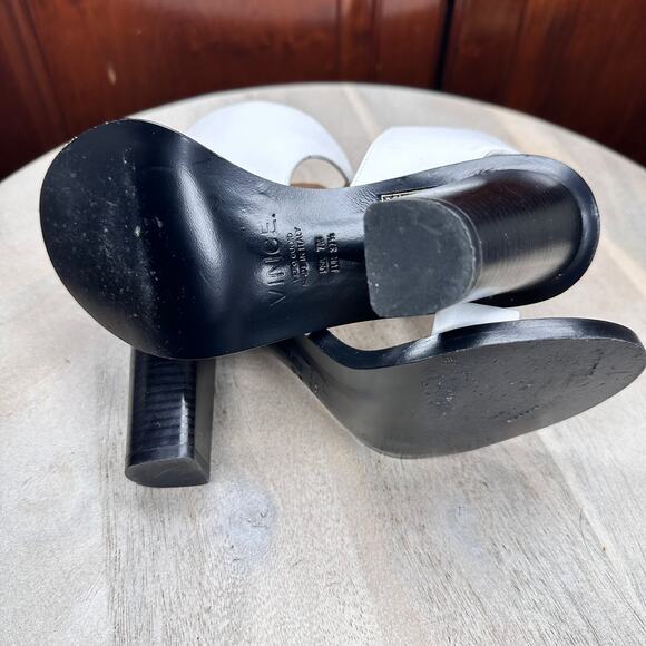 Vince Womens Nicole Leather Sandals Size 7 White Leather Open Toe Block Heels - Picture 8 of 10